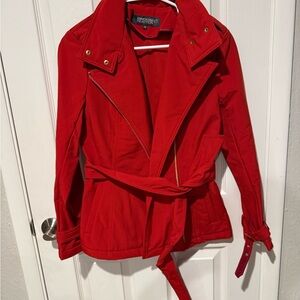 Kenneth Cole Women's Burnt Red Belted Jacket hidden hoodie XS